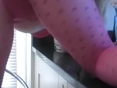 busty slut wife in pink pantyhose