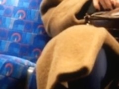 Long brown coat, Blue Tights