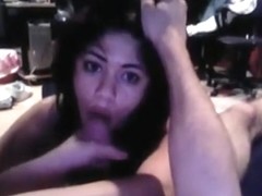 Dude guides his girl gf with the blowjob and cums on her back