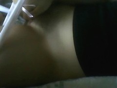 Rubbing her love tunnel with Pants on