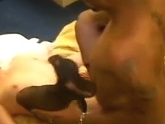 A delicious white chick is double penetrated by 2 blacks