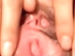 My insanely excited Italian wife shows me her twat close-up