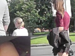 Girlfriend doesn't worry about upskirt voyeur