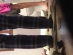 Fucking wife's hairy pussy in bathroom with thick creampie