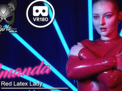 Red Latex Lady Takes A Shower