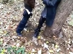 Girl sucks and doggystyle fucks a customer in the forest