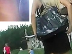 Blond in pleated dark mini