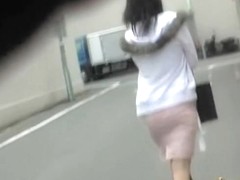 Street sharking with Japanese princess having her skirt taken masterly