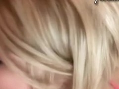 Breasty golden-haired girlfriend fingers and receives doggystyled on the couch
