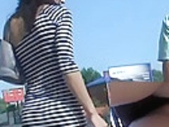 Dark striped suit upskirt