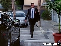 Showered officehunks analfuck after work