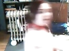 Chubby ponytailed girl plays with her big boobs and masturbates with a dildo