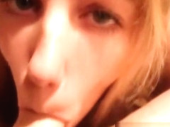 Cute blonde deep throats dick