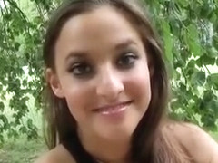 Hot brunette has fuck in a forest