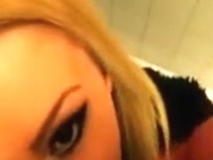 Marvelous golden-haired blowing large shlong in washroom