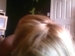 Blonde girl with awesome body teases in lingerie on her bed