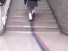 Hot Asian girl gets skirt sharked up in empty corridor 