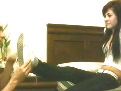 Beautiful gir after work sock smelling