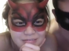 Interracial webcam couple having masked sex
