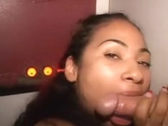 Alluring Latina with lovely titties enjoys sucking off mystery dicks