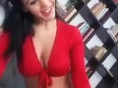 Hawt Dark Brown TEASES on web camera wearing RED