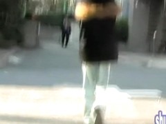 Japanese chick sharked in the middle of a lonely road