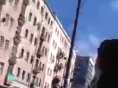 Blonde in blue dress