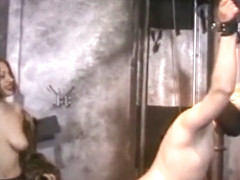 Lusty redhead slut ties her man down and pleasures his cock