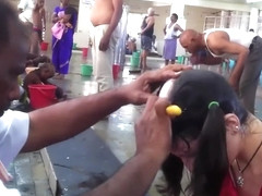 Russian woman headshave at Tirupati