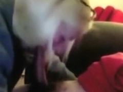 My blonde wife sucks me off on the sofa