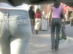 Hot ass babes caught on cam by street candid voyeur