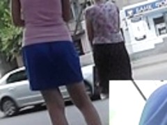Street upskirt with strap panty