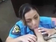 Security babe deepthroats a meaty dick