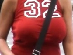Candid Huge Busty Red Top