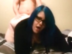 Nerdy emo girl with blue hair makes a sextape