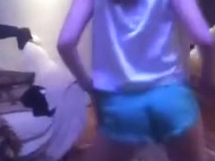 Russian girl twerking in tight shorts