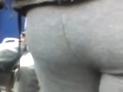 Taut grey pants on the street candid ass video
