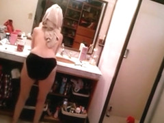 Horny amateur naked, shaved pussy, bathroom sex video