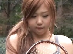 This Asian hottie loves playing tennis naked public flash