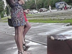 Two girlfriends caught in the outdoor and bus upskirts