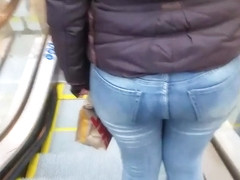 Hot and sexy big round ass in tight blue jeans