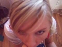 Adorable golden-haired dilettante legal age teenager sucks and copulates