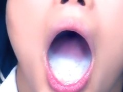 Cum on beautiful japanese mouth