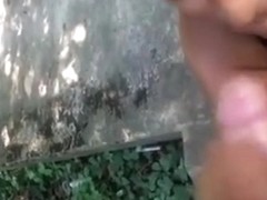 Hot streetslut sucks off a guy in the forest and swallows pov