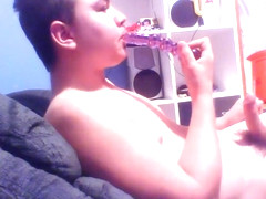 BISEXUAL MALE JACKING OFF AND SUCKING A DILDO!! :):):):):):)