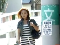 Dear little Japanese hottie flashes her snatch during quick sharking encounter