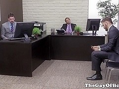 Gay uniform hunks sticky threesome fun