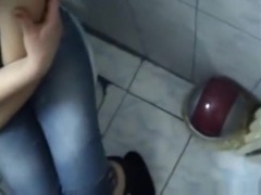 German girl gives her bf a pov blowjob in the bathroom