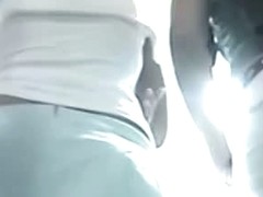 Hidden voyeur cam gets an amazing up skirt view of a big ass