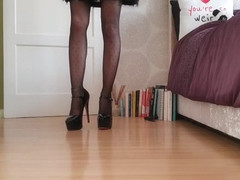Amateur Girl In Nylon Stockings Trying On Her Different Pairs Of Shoes
